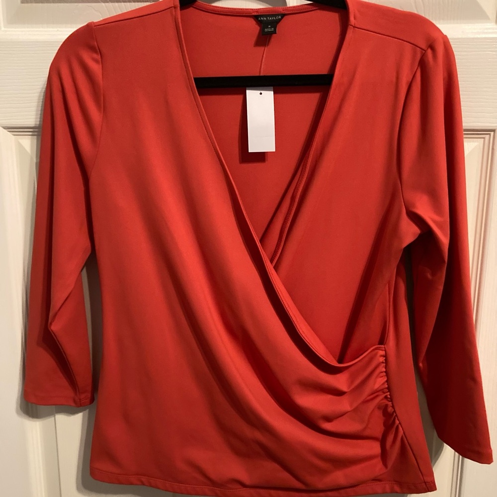 Ann Taylor Red Wrap Blouse